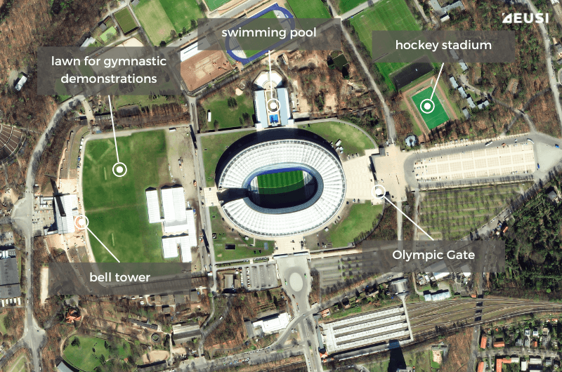 Annotated satellite image of the Olympic Stadium in Berlin