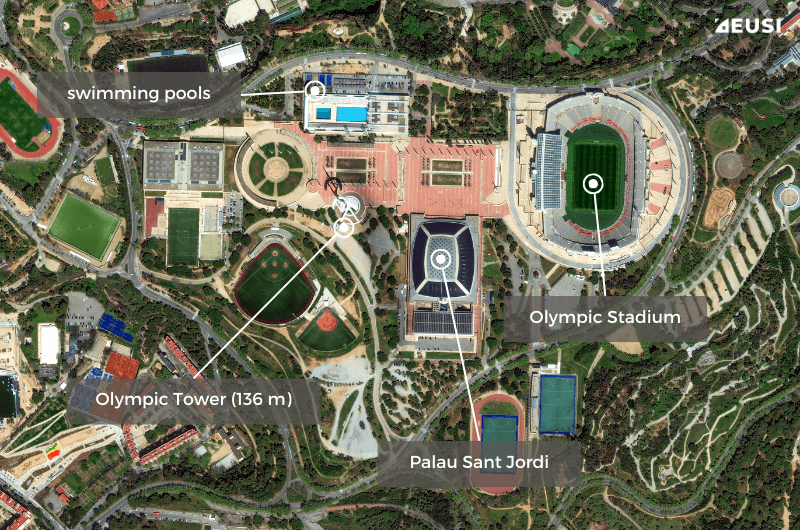 Annotated satellite image of the Olympic Stadium in Munich