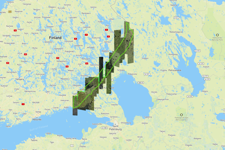 Satellite images over Finland-Russia border