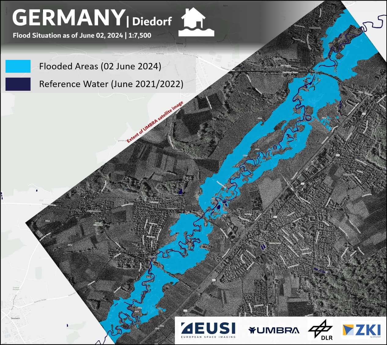 map of a flooded area using a SAR satellite image