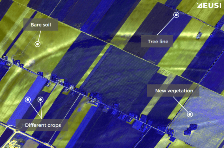 satellite image of a field with captions
