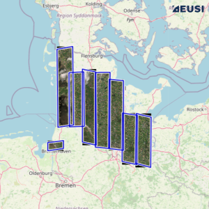 Map showing satellite collection strips