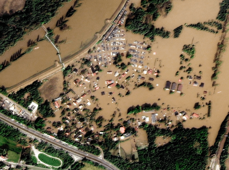 satellite image of a flooded city