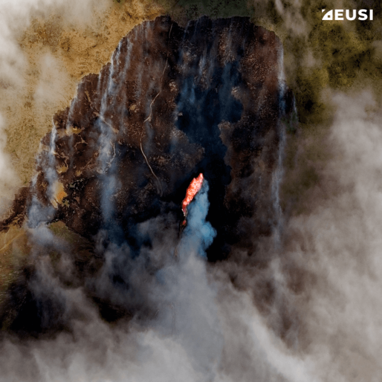 Satellite image of fire in a volcano